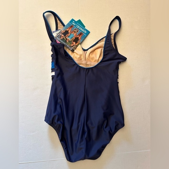 Speedo Empire Splice Horizontal stripe One Piece Swim Suit Sz-14 NWT Q7 - Picture 2 of 6